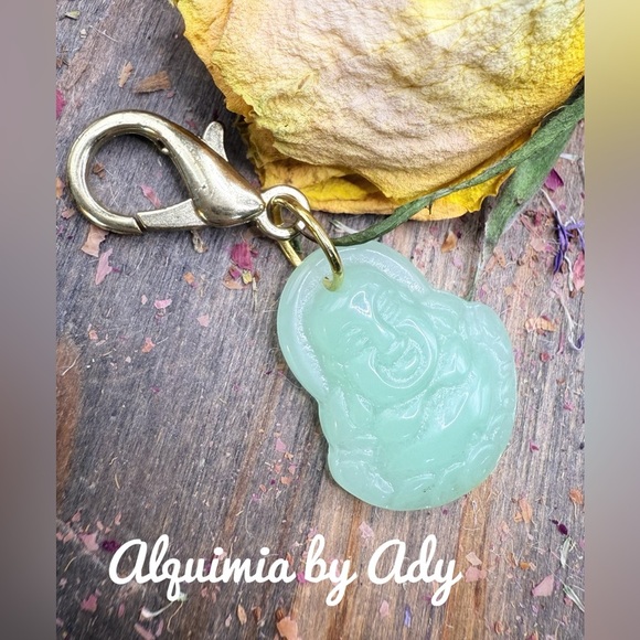Bag charm jade Buddha green  card holder key chain - Picture 1 of 1